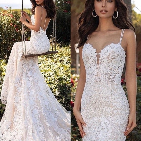 Pronovias Dresses & Skirts - Pronovias White Lace Fit-and-Flare Wedding Dress